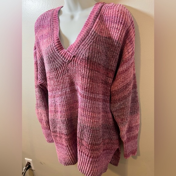 SEVEN7 Chenille Magenta Haze Ombre Knit Super Soft Cozy NEW XXL V-Neck Sweater - Picture 4 of 7
